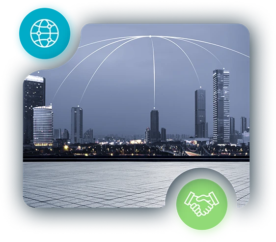 City skyline with digital network lines symbolizing Odessa’s automation for captive finance.